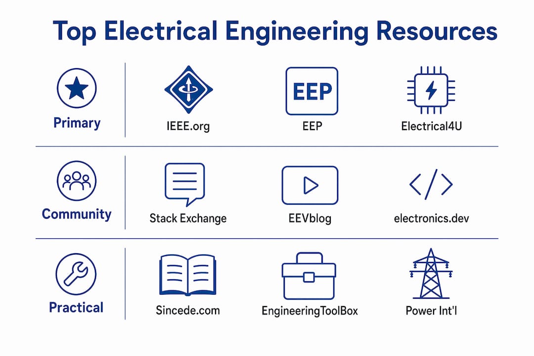 Infographic showing top electrical engineering resources categorized