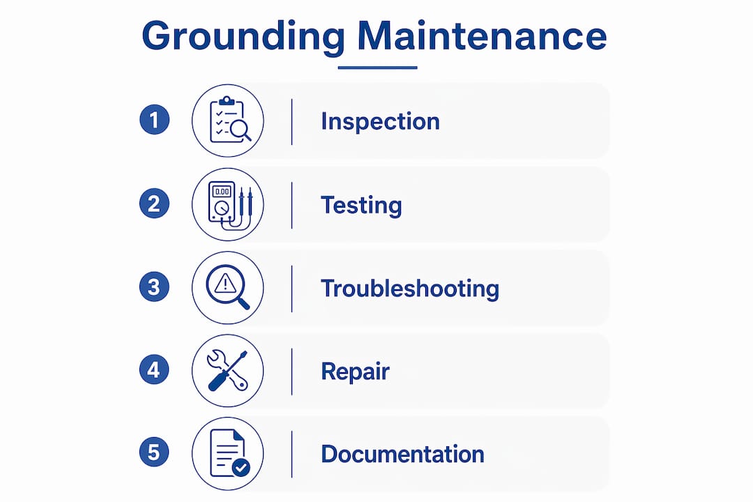 Infographic showing grounding system maintenance steps in vertical flow