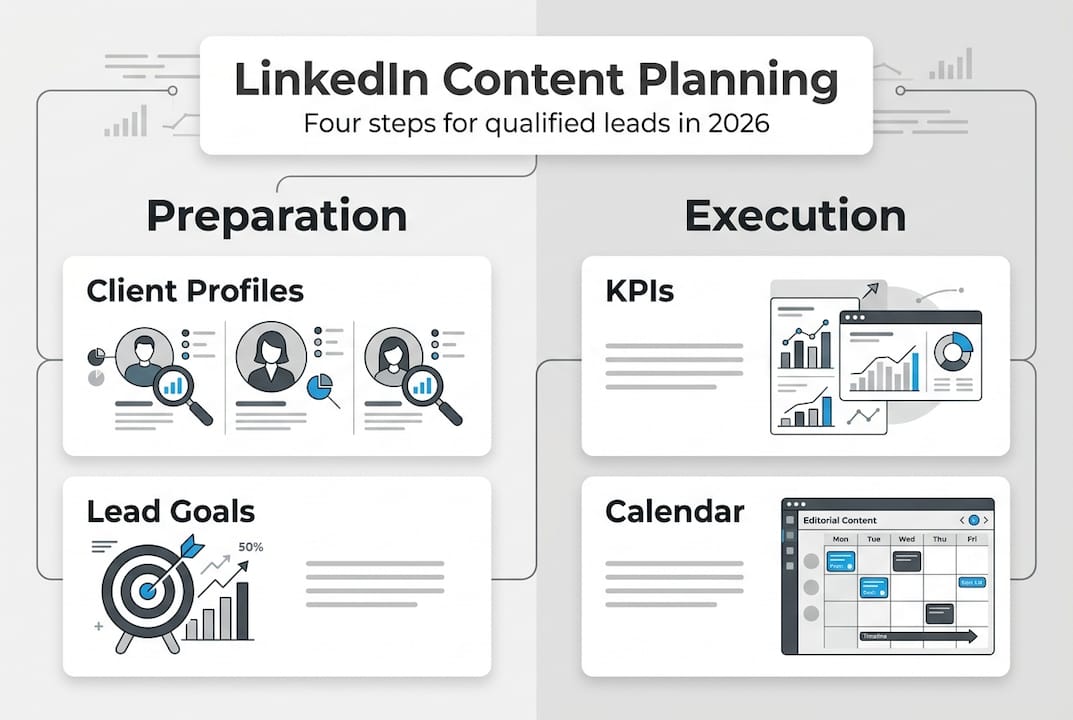 Infographic summarizing LinkedIn content planning steps