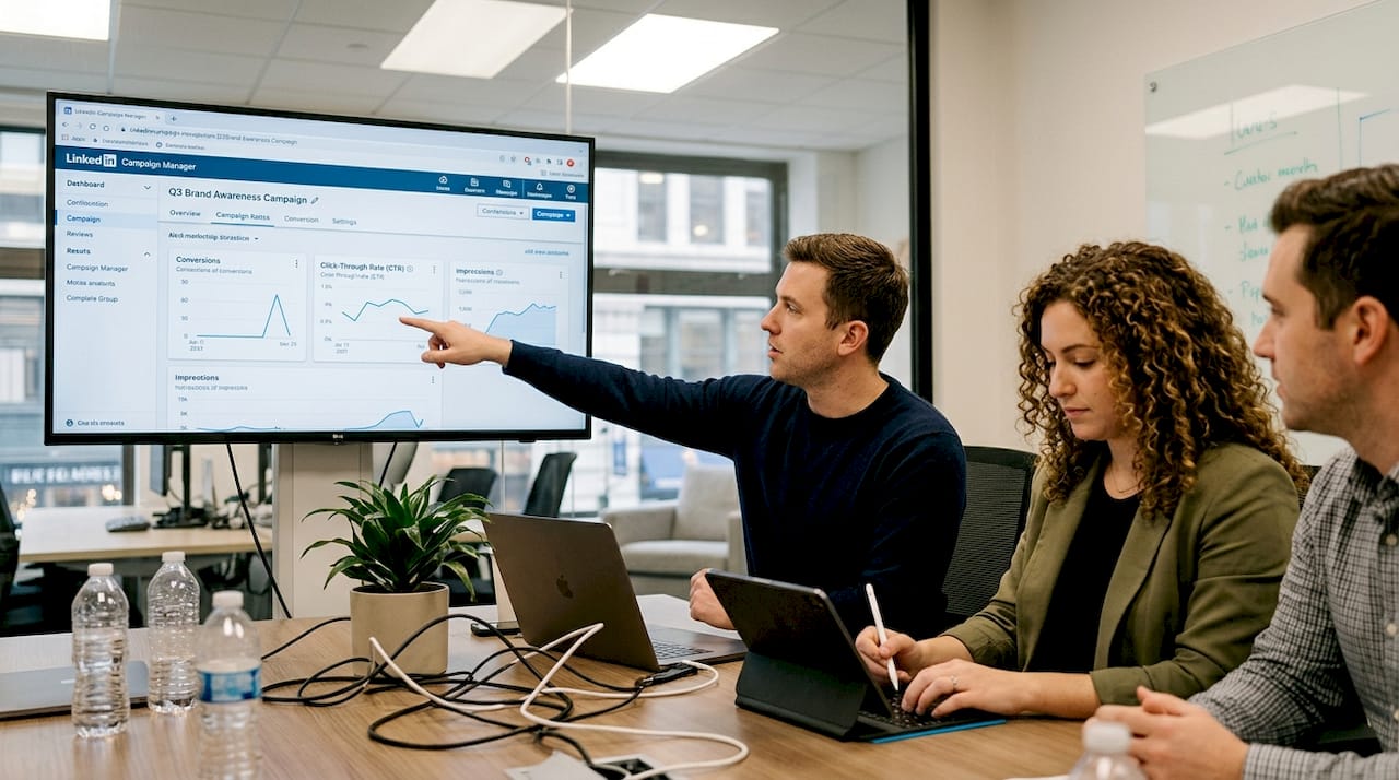 Team analyzing LinkedIn campaign results