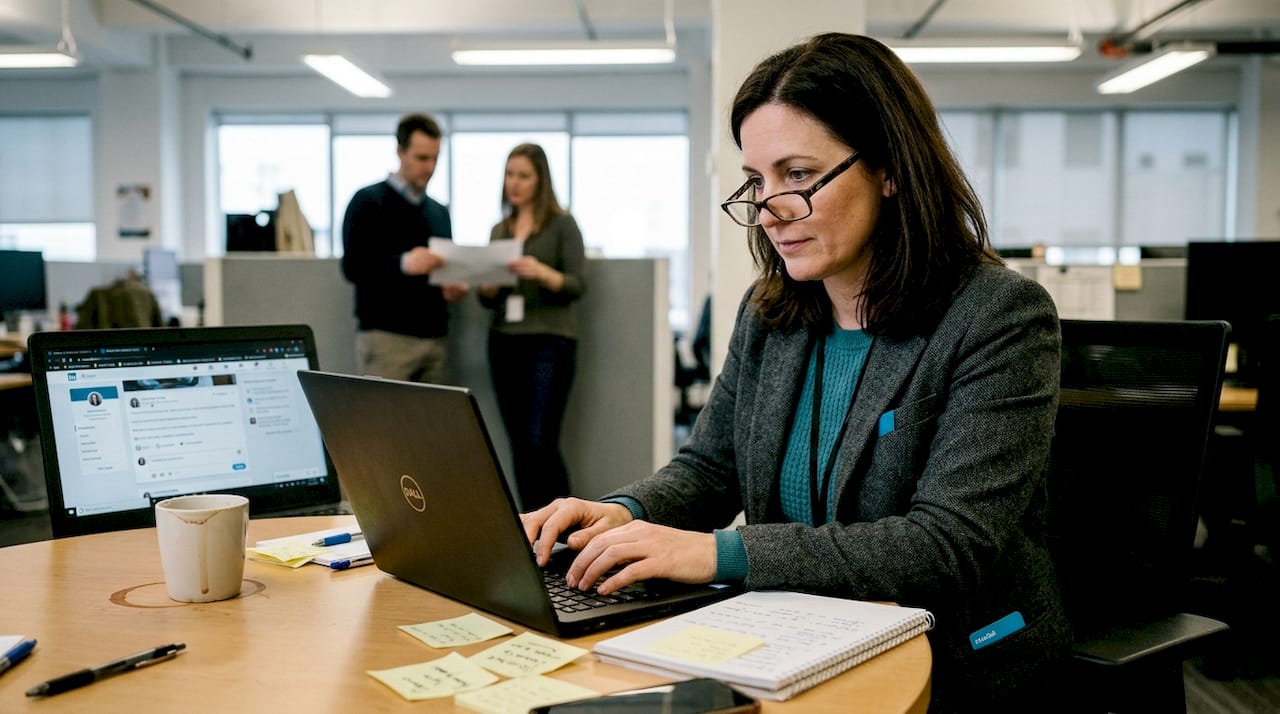 Professional engaging with LinkedIn content