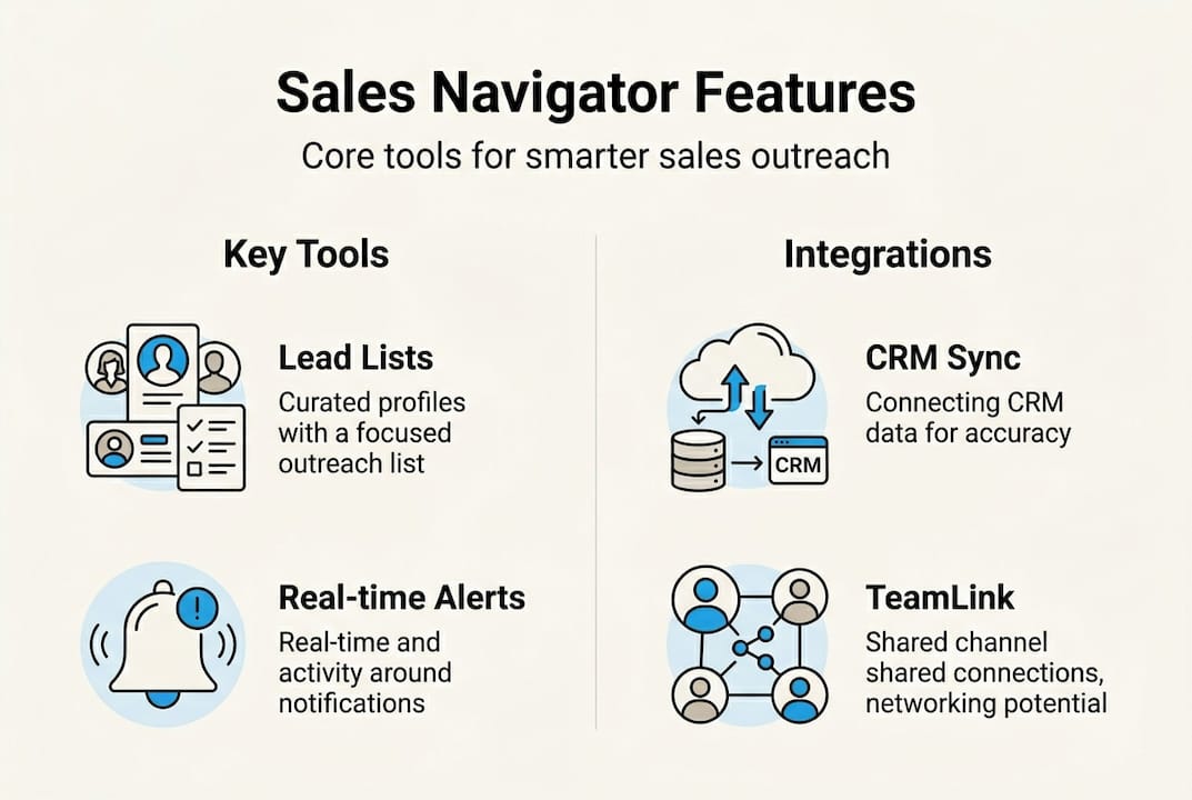 Infographic with LinkedIn Sales Navigator features overview