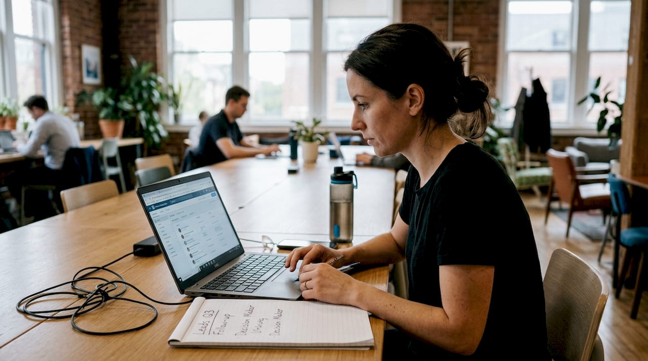 Woman organizes leads with LinkedIn interface