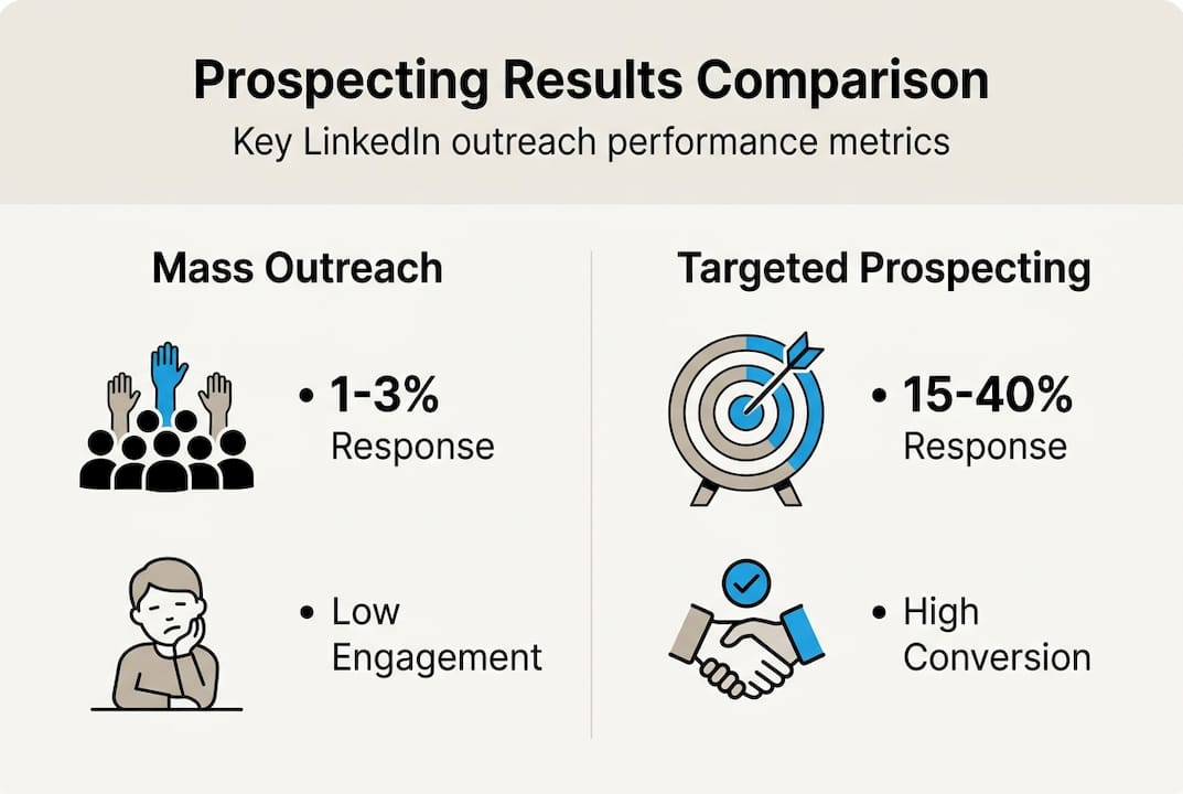 Infographic comparing mass vs targeted prospecting results