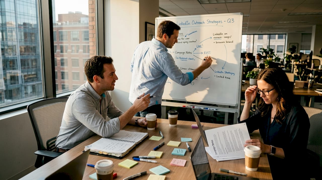 Team planning LinkedIn outreach campaign