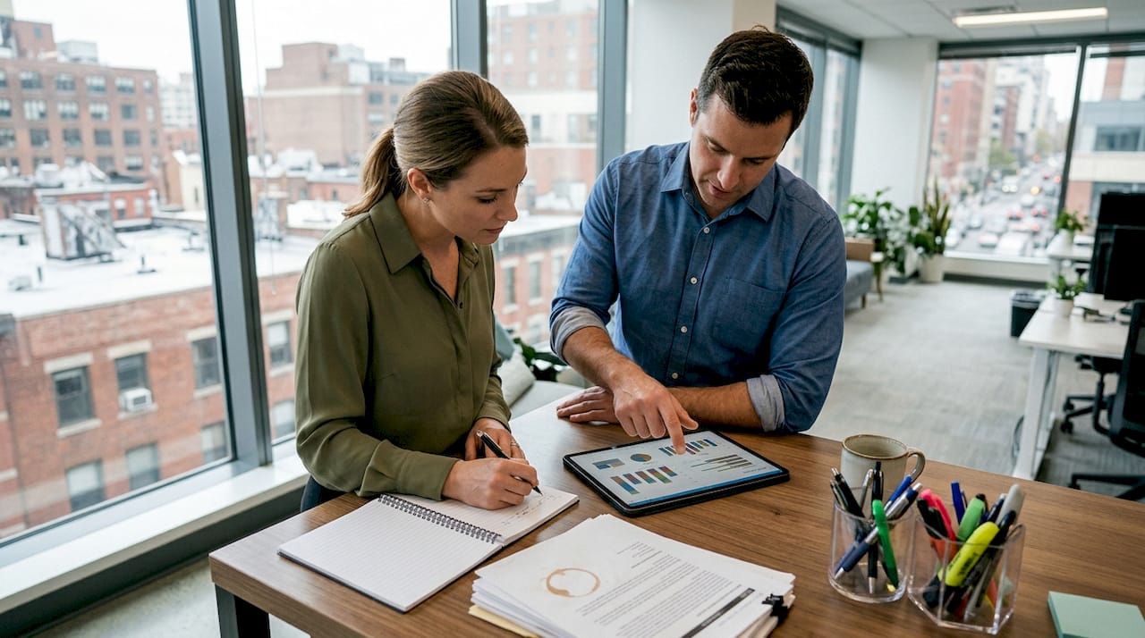 Consultants review LinkedIn outreach charts