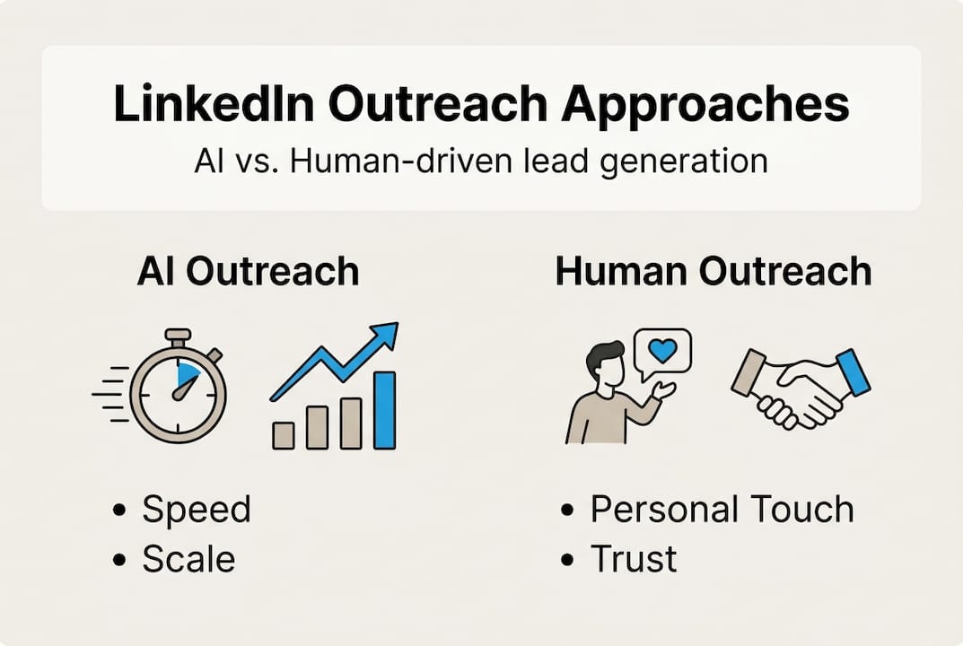 Infographic comparing AI and human LinkedIn strategies