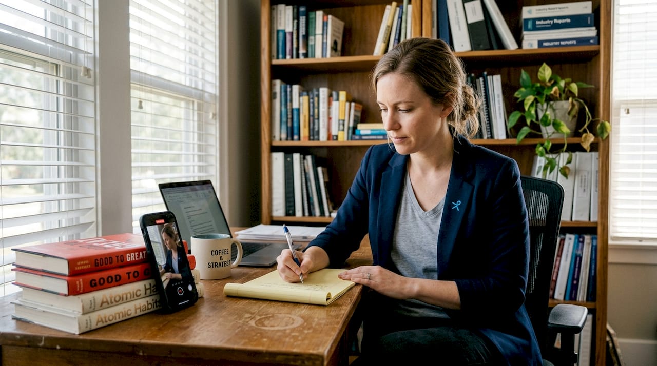 Woman prepares video content for LinkedIn marketing