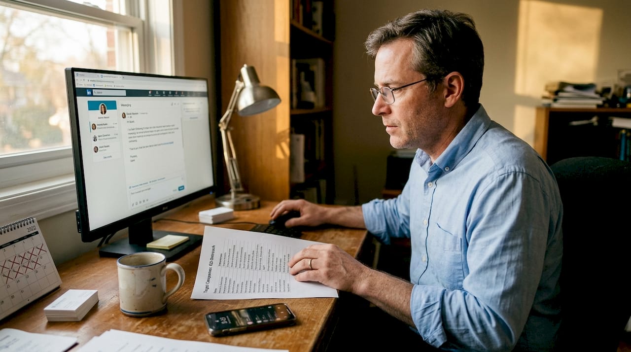 Man tailoring LinkedIn messages in home office