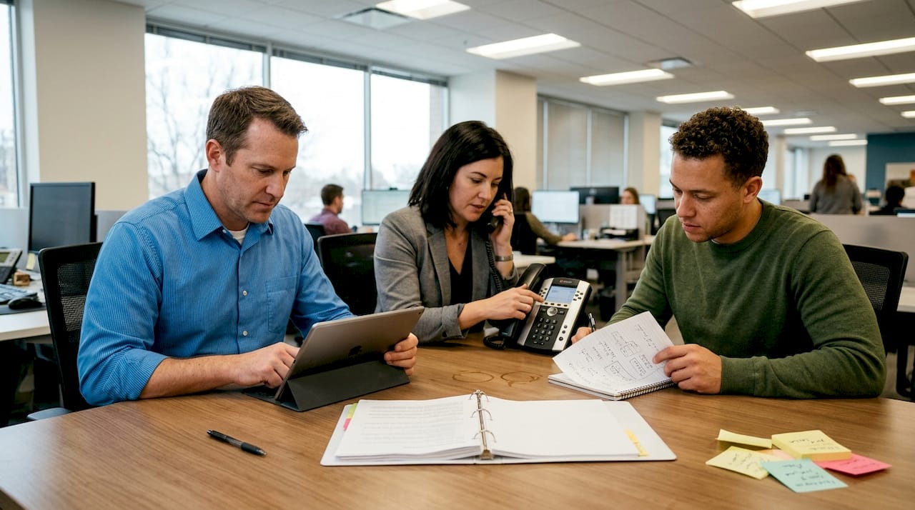 Team making B2B prospecting calls together