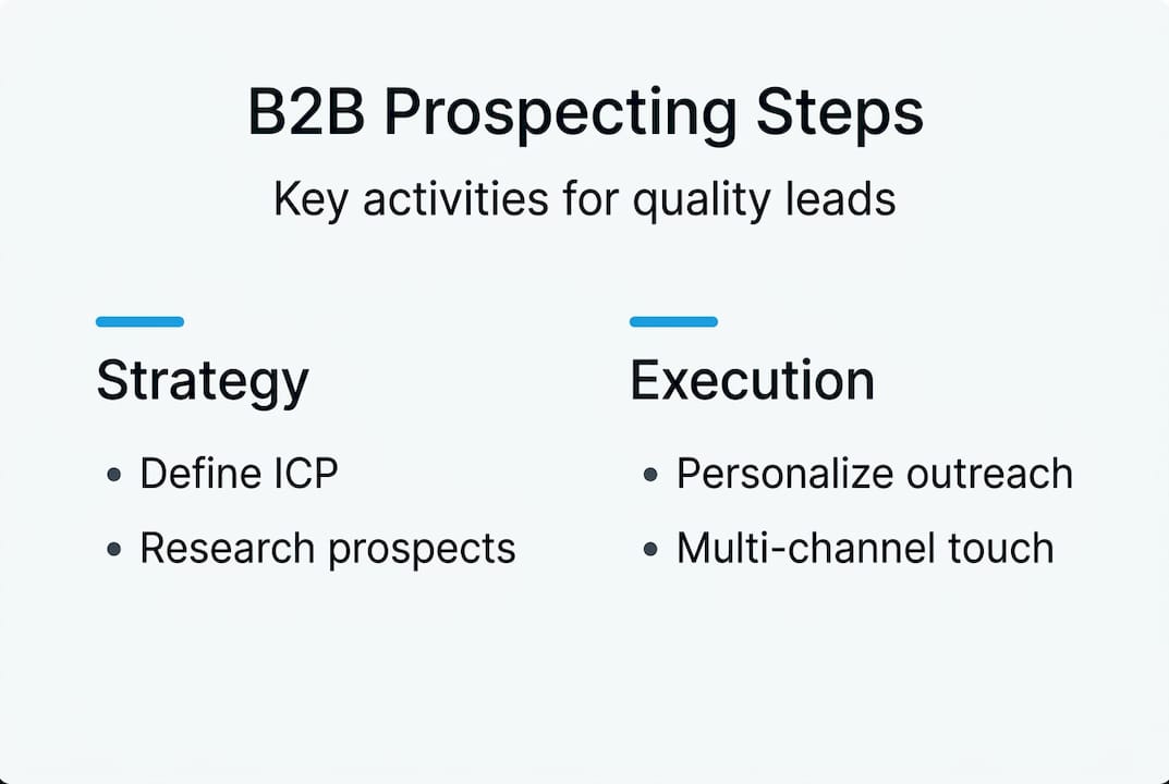 Infographic showing B2B prospecting steps and tips