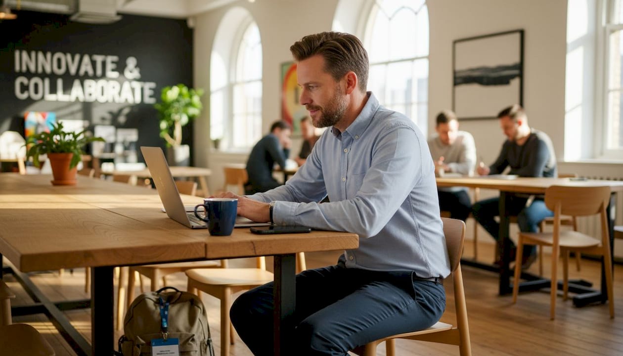 Person sending personalized LinkedIn outreach in coworking space