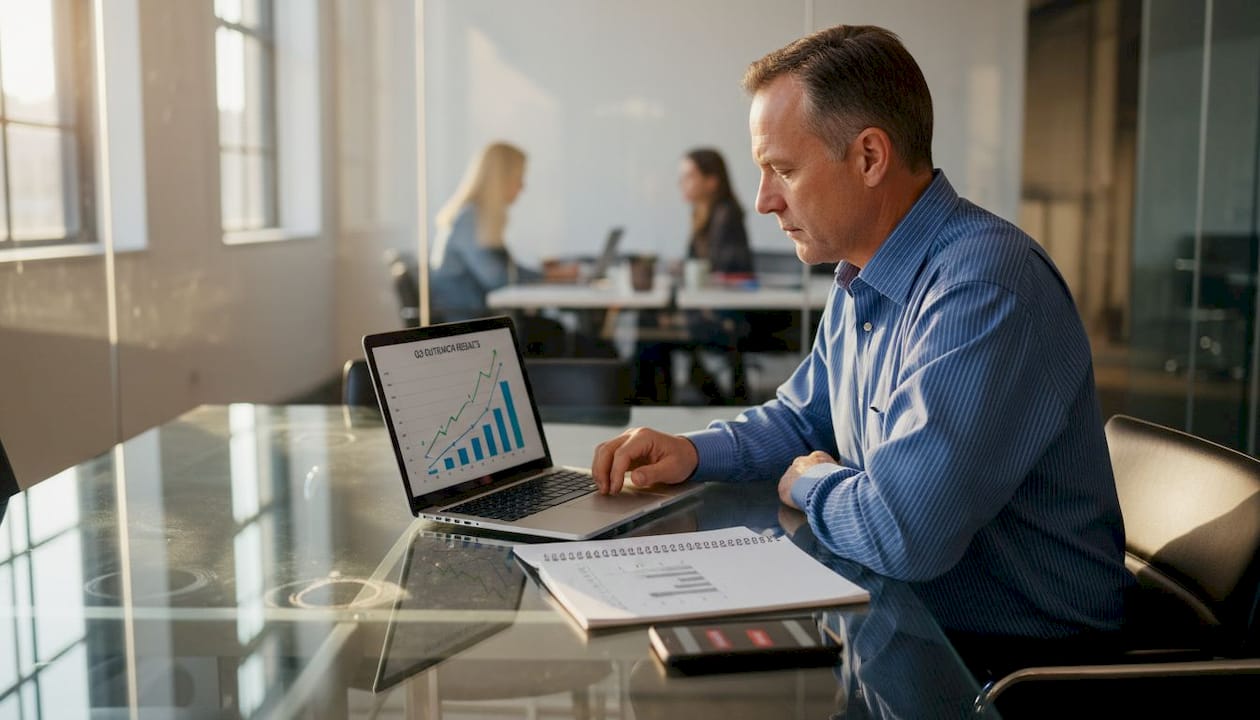 Manager checking CRM outreach analytics