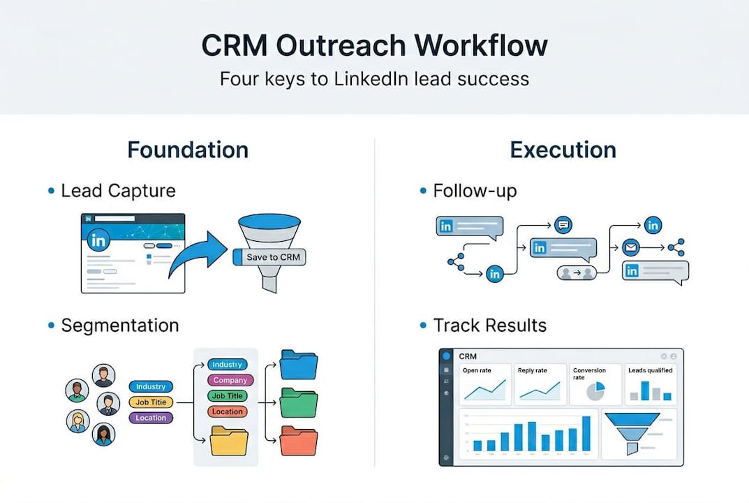Infographic showing CRM LinkedIn outreach steps