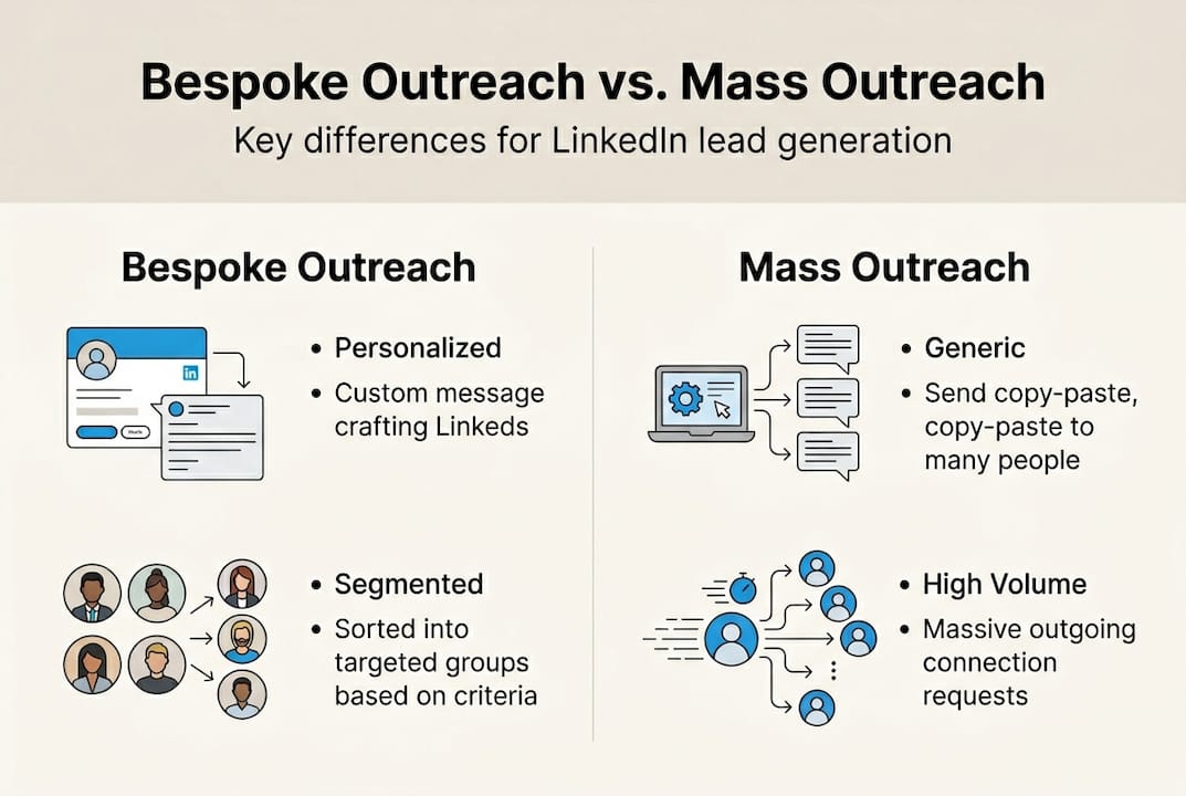 Infographic comparing bespoke and mass outreach strategies