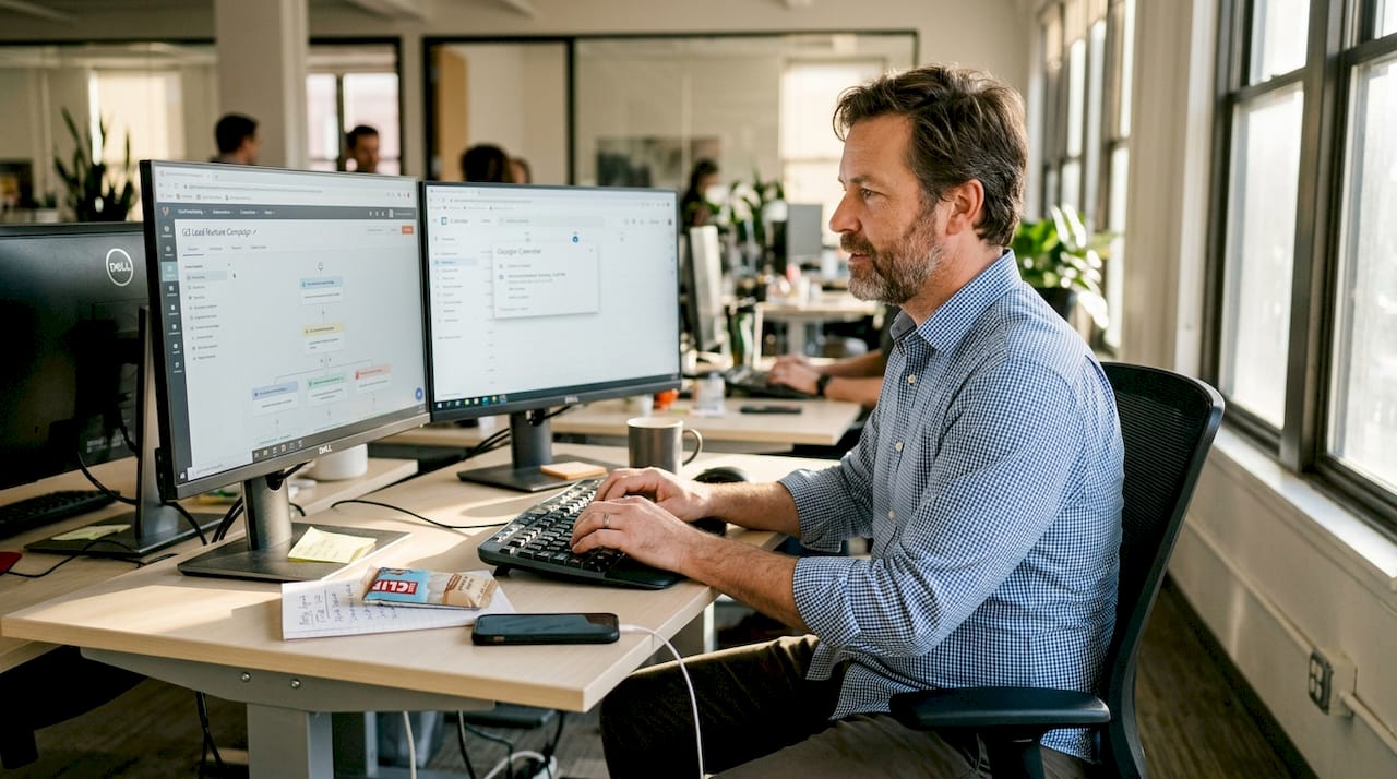 Marketer managing automated outreach in workspace