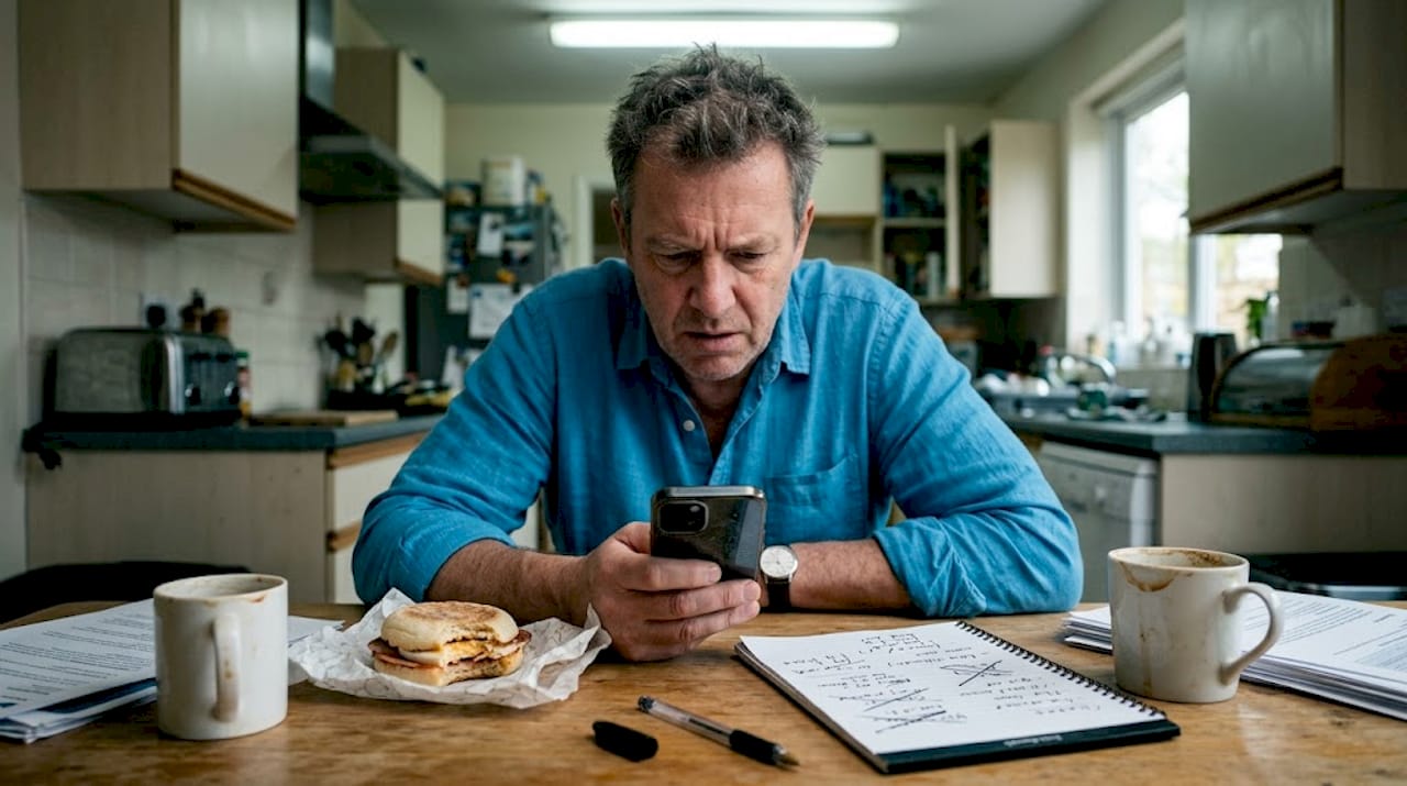Man reviewing LinkedIn message mistakes at home table