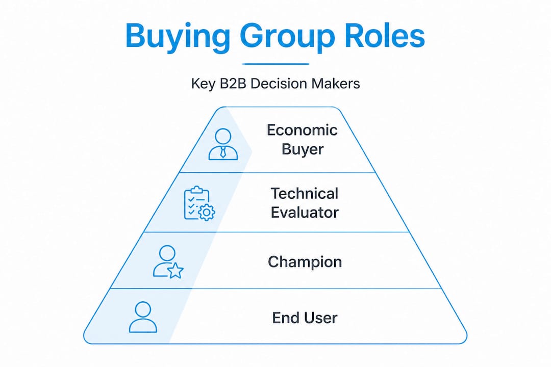 Hierarchy infographic of B2B decision maker roles