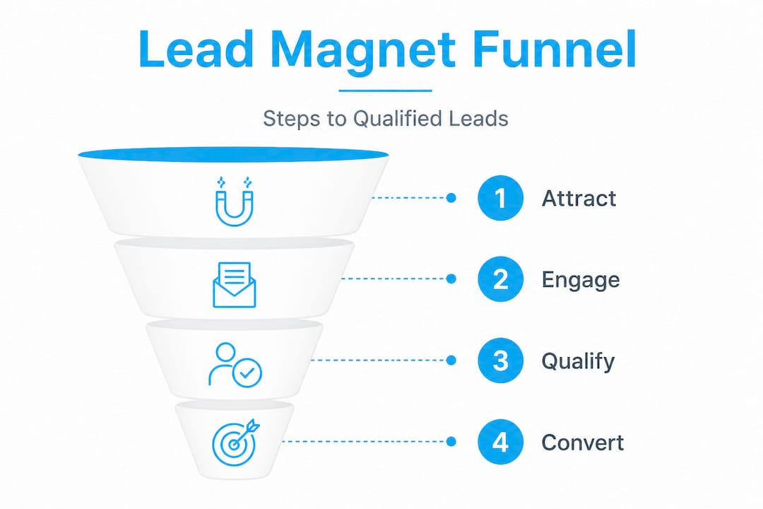 Infographic showing lead magnet funnel process