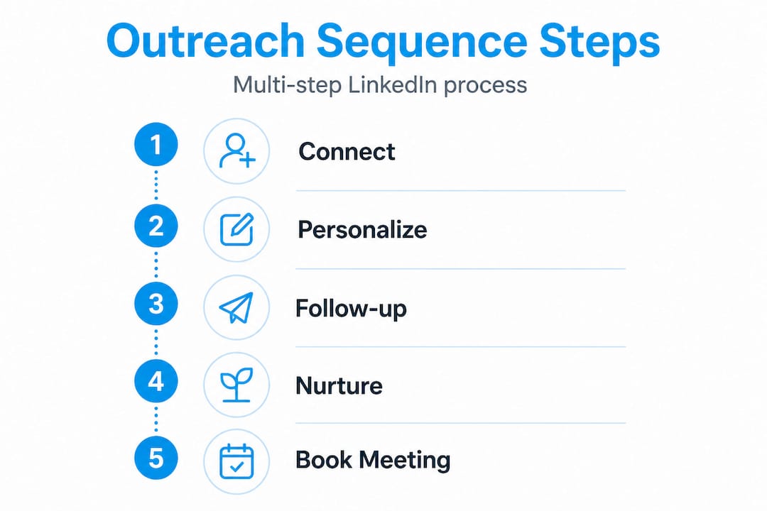 Vertical infographic showing LinkedIn outreach steps