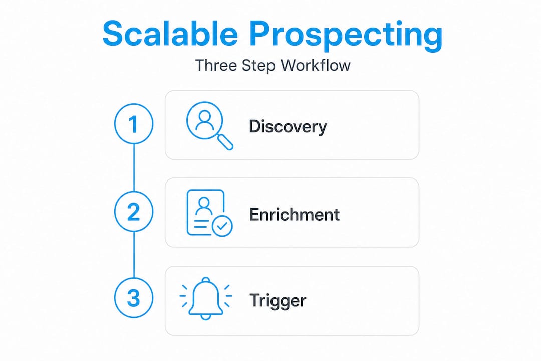 Infographic showing three step prospecting workflow