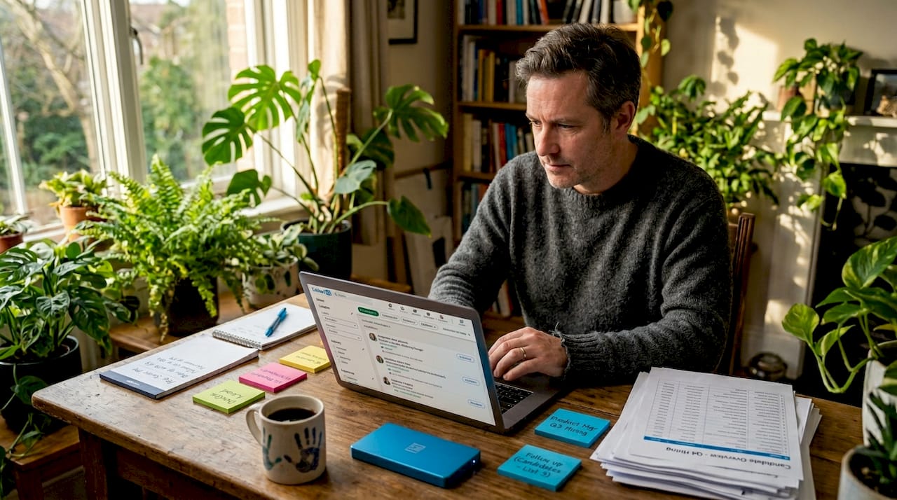 Man reviewing LinkedIn profile search results