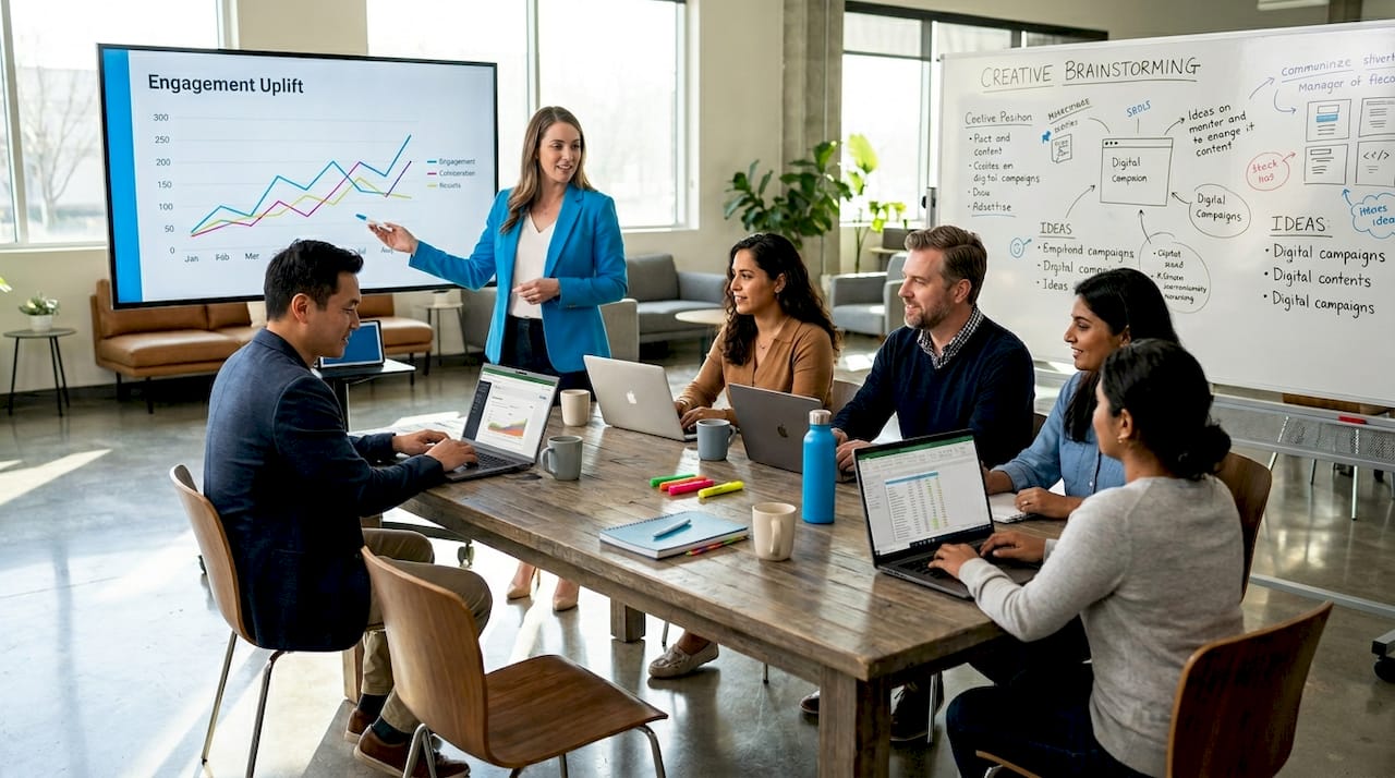 Team reviews results of marketing campaign