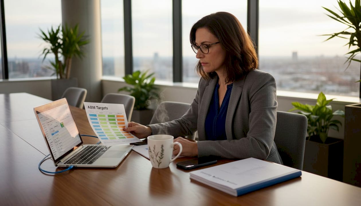 Professional reviewing ABM targets with reports