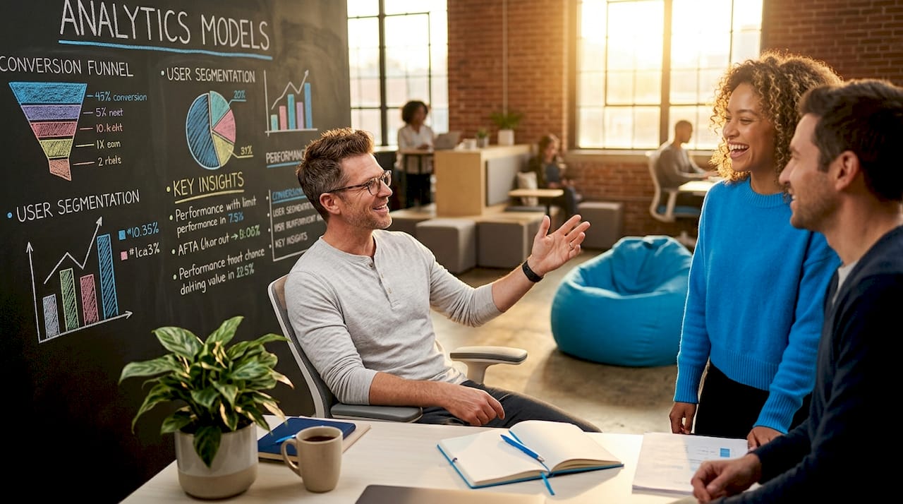 Manager discusses analytics comparison with colleagues