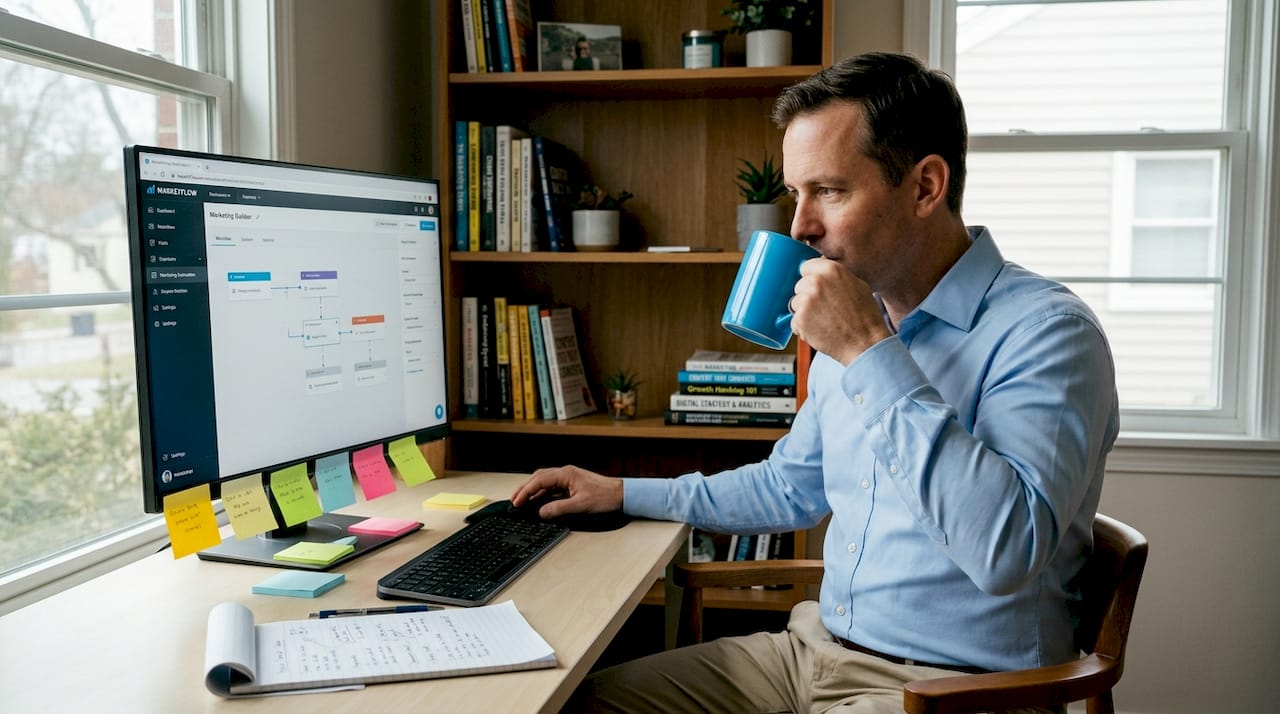 Marketer editing email workflow on multiple screens