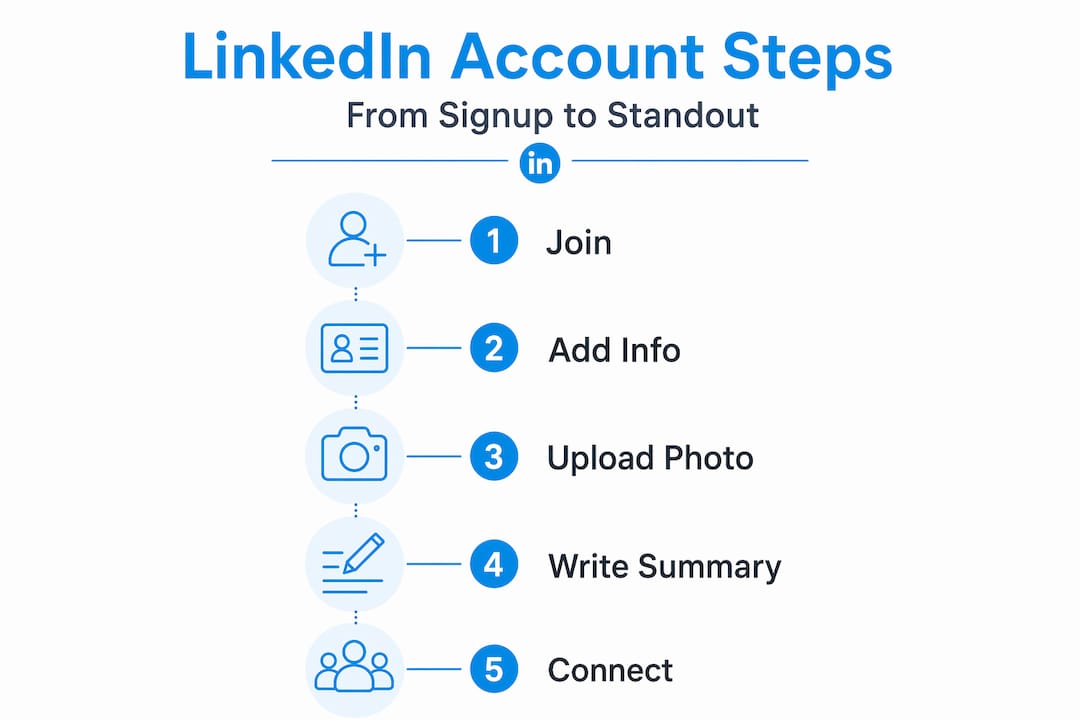 Infographic showing LinkedIn account creation steps