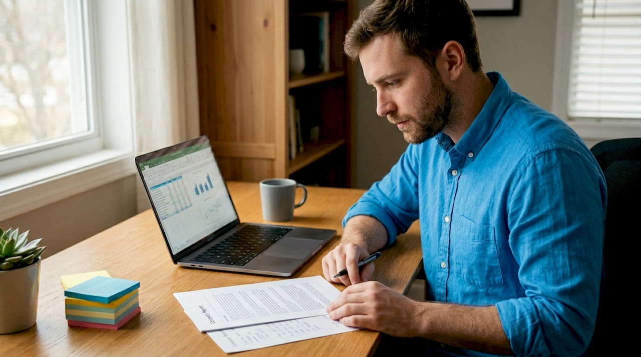 Salesperson conducting deep B2B research