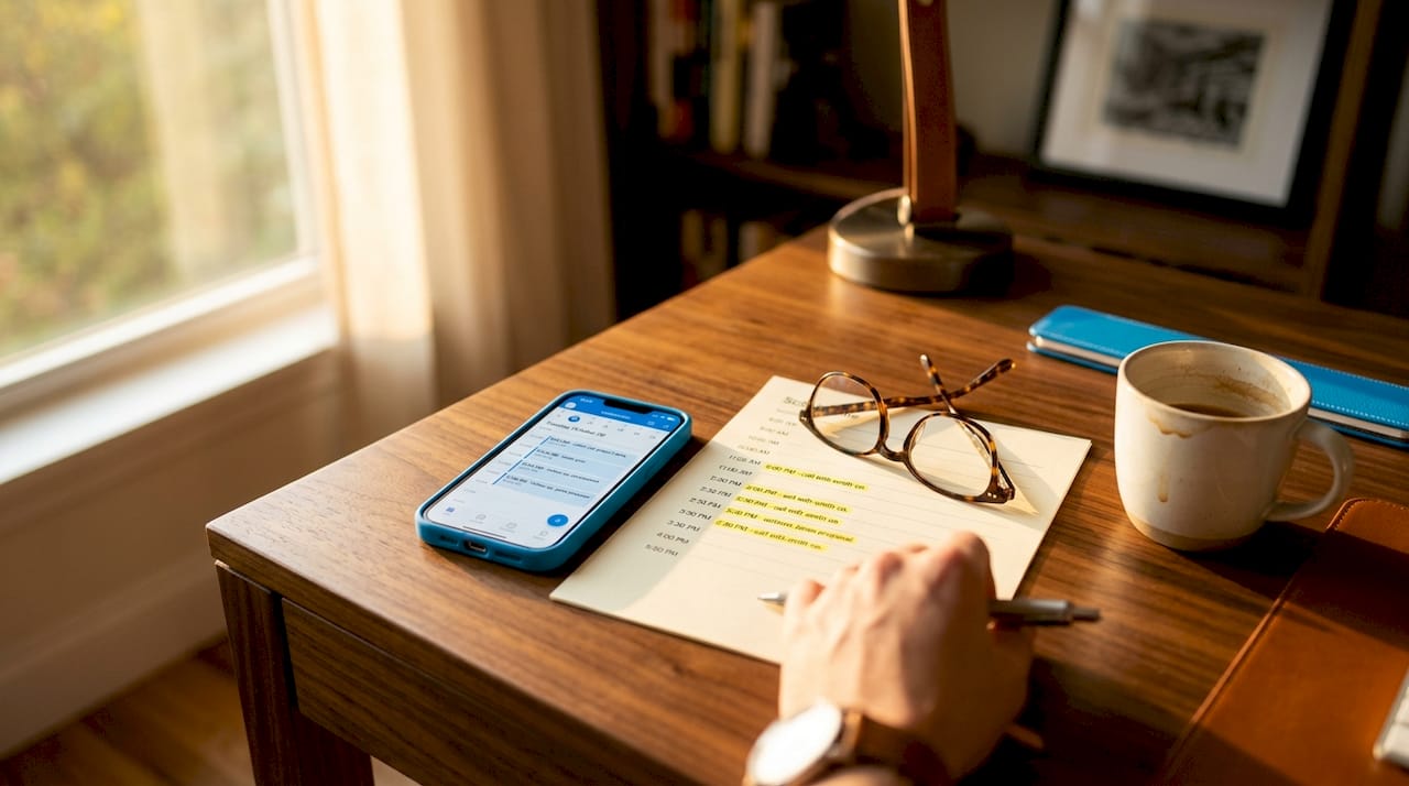 Desk with calendar and follow-up reminders