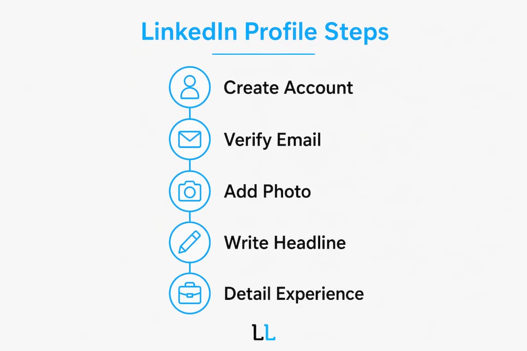 Infographic showing LinkedIn profile setup steps