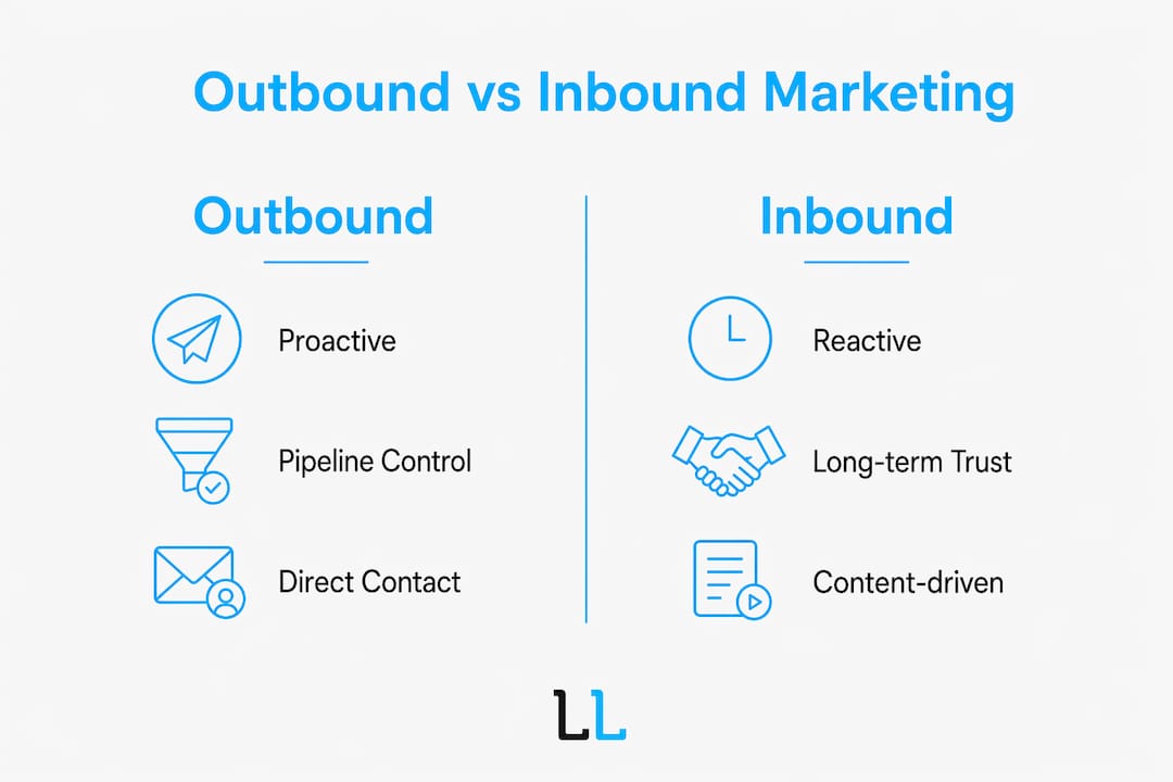 Infographic contrasting outbound and inbound marketing