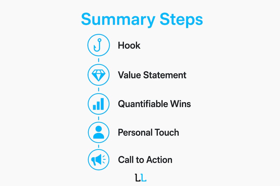 Infographic illustrating five key LinkedIn summary steps