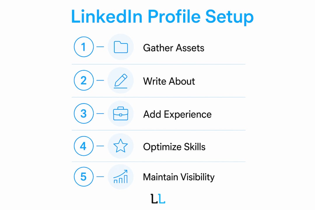 Infographic showing LinkedIn profile setup steps