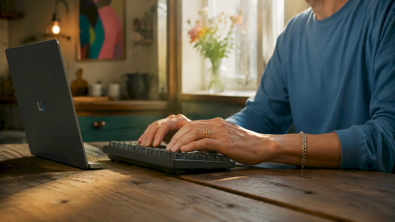 Hands typing technical message sequences