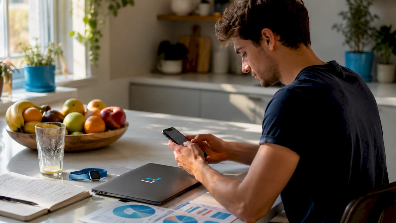 Hands using smartphone and laptop for digital marketing
