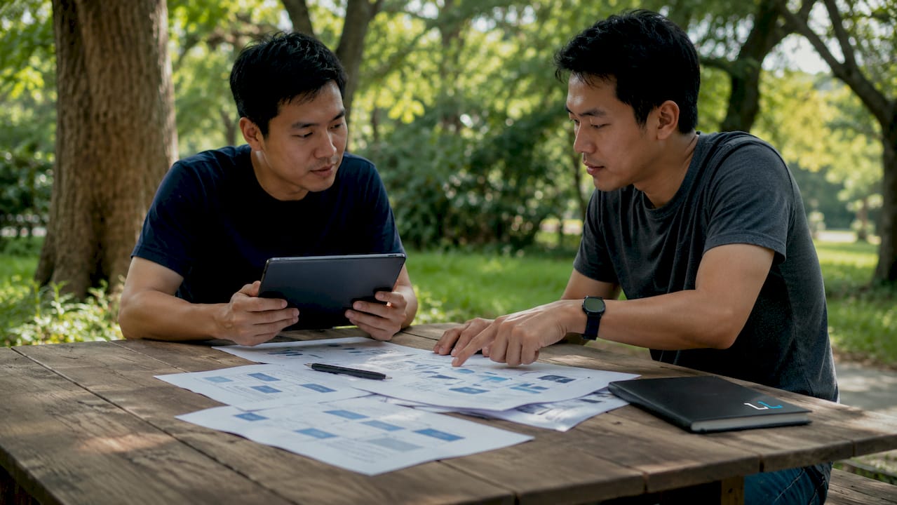 Two colleagues discussing response management components