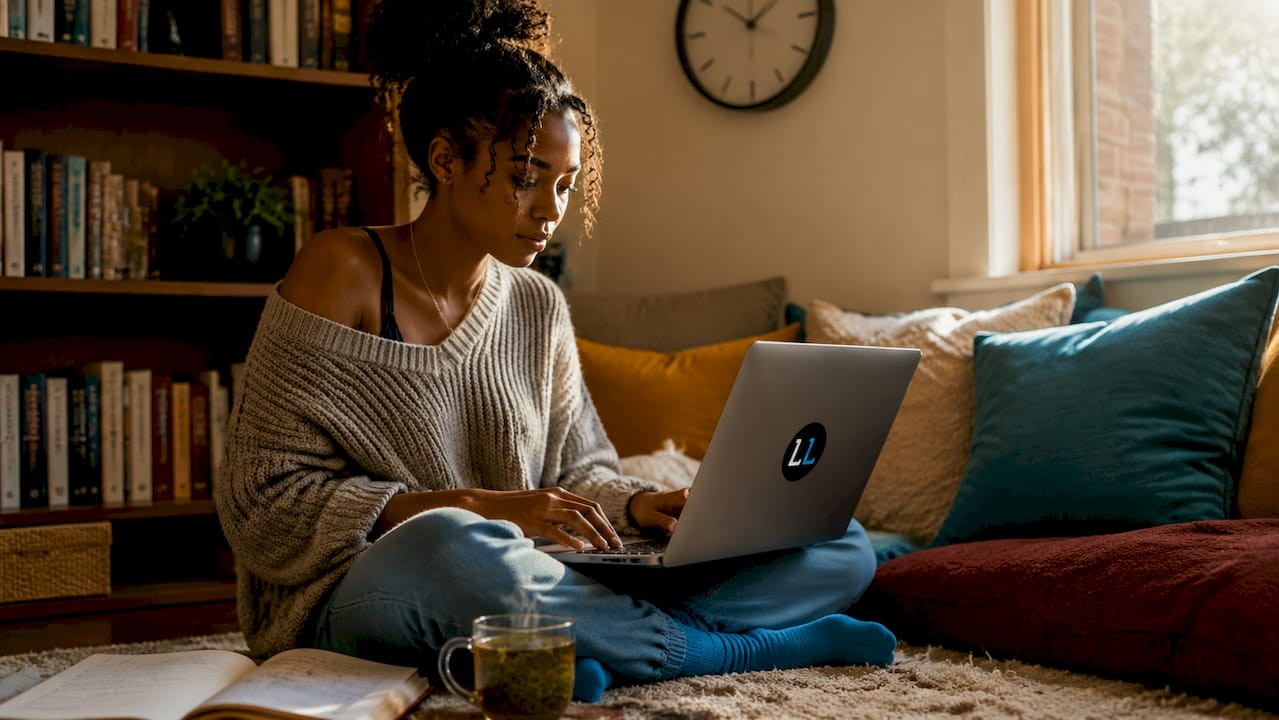 Woman focused on digital calendar interface