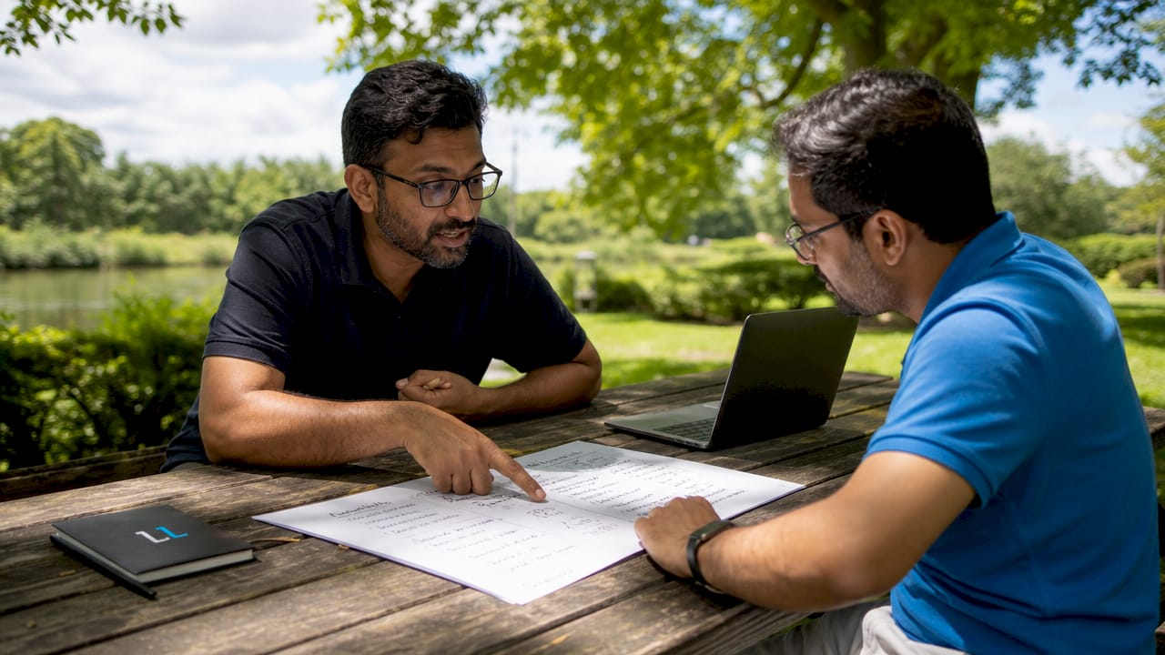 Colleagues discussing email outreach strategies
