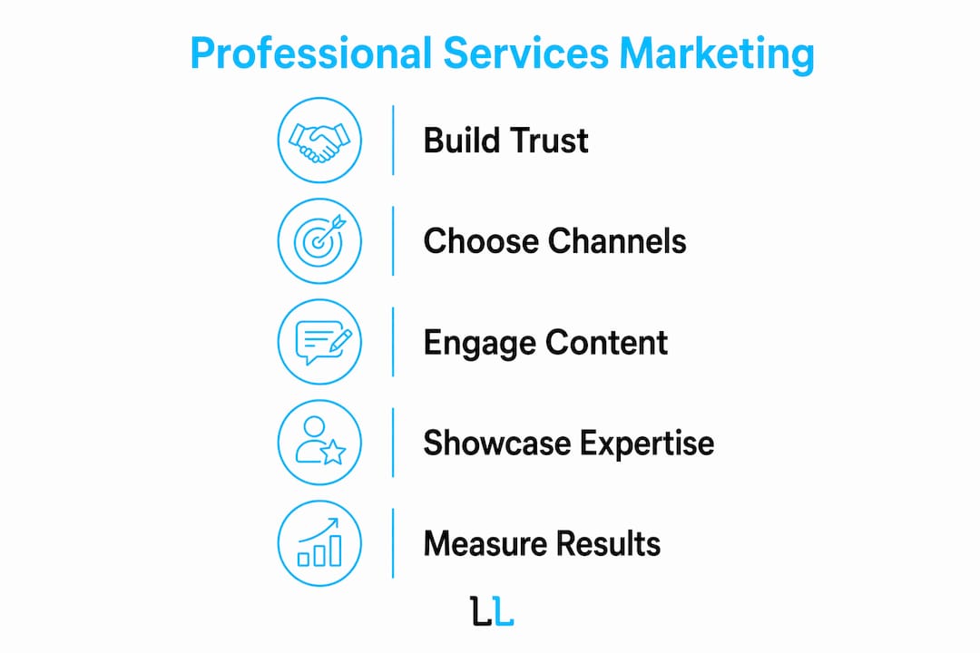 Infographic flowchart of professional services marketing steps