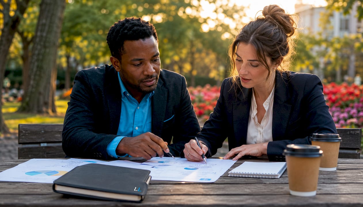 Consultants reviewing analytics insights together