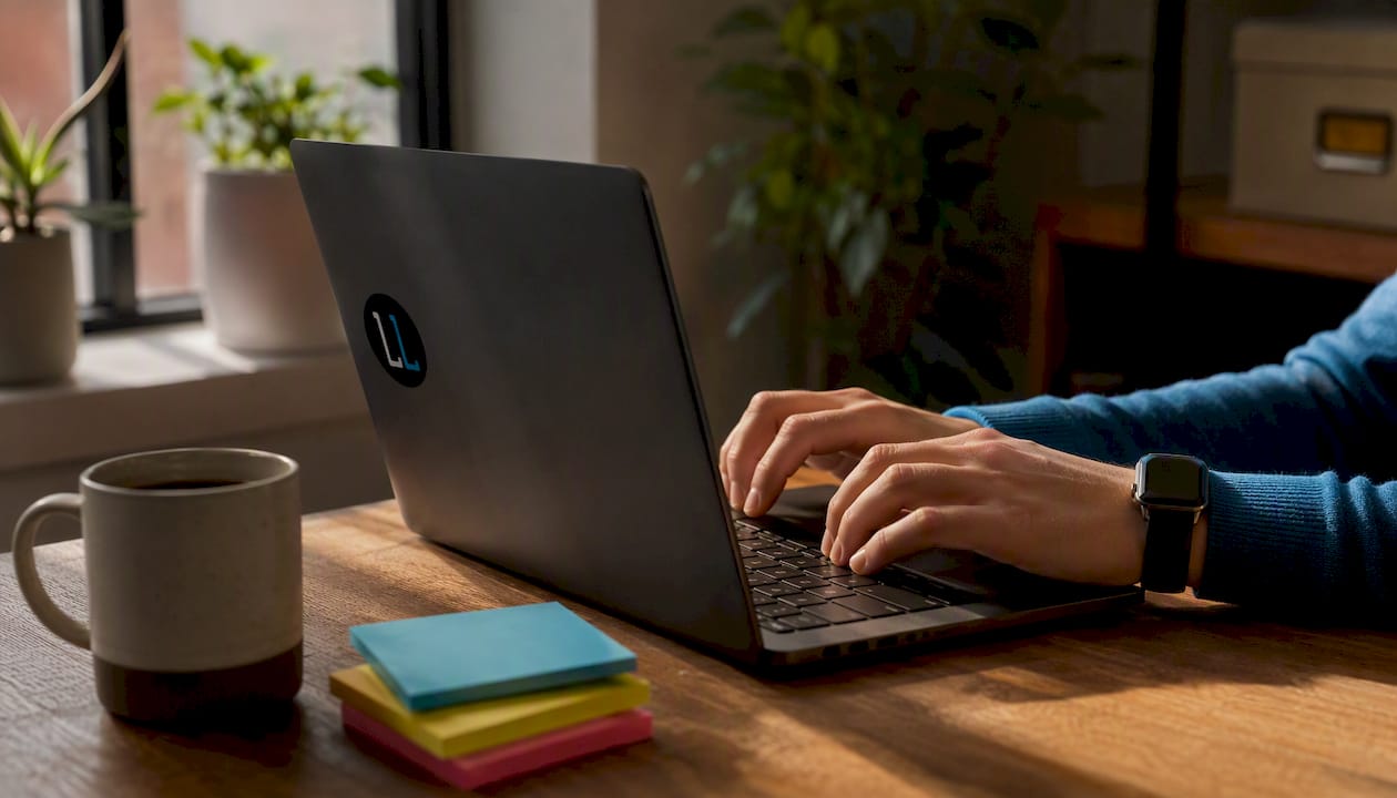 Hands typing on keyboard managing lead tasks