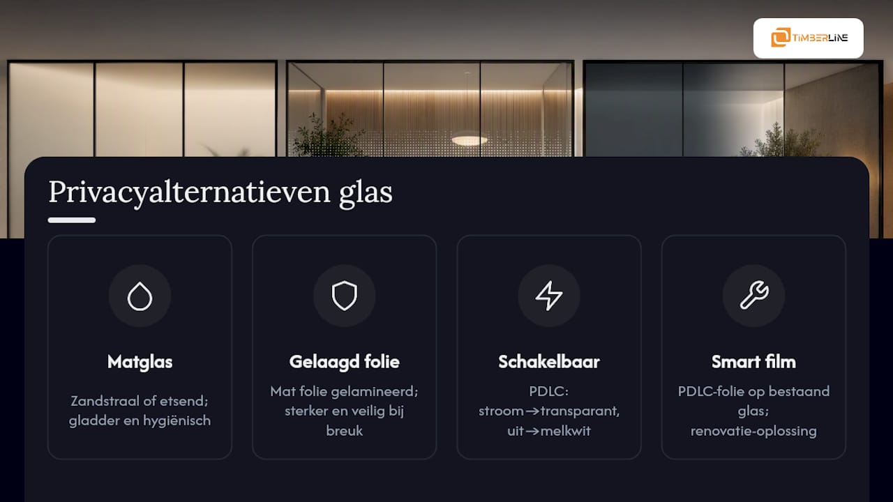 Vergelijking van vier verschillende soorten privacyglas