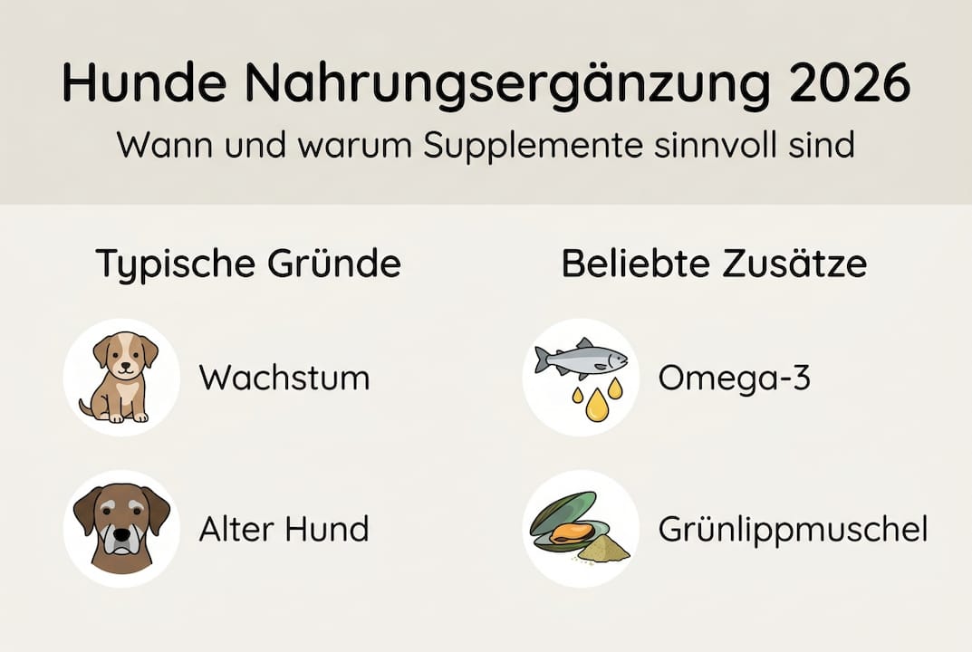 Infografik: Warum Nahrungsergänzung für Hunde sinnvoll ist – Überblick über wichtige Zusatzstoffe