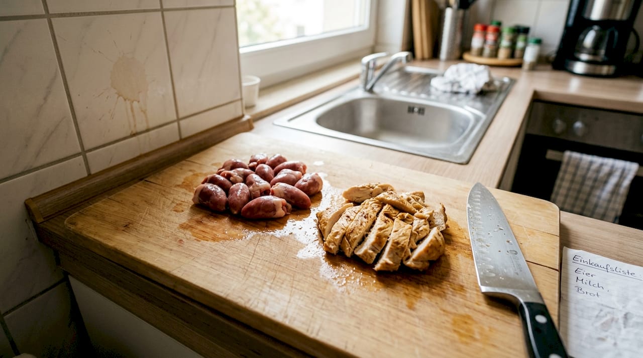 Vorsicht beim Zubereiten: Rohes und gegartes Fleisch sollten nie auf demselben Schneidebrett liegen.