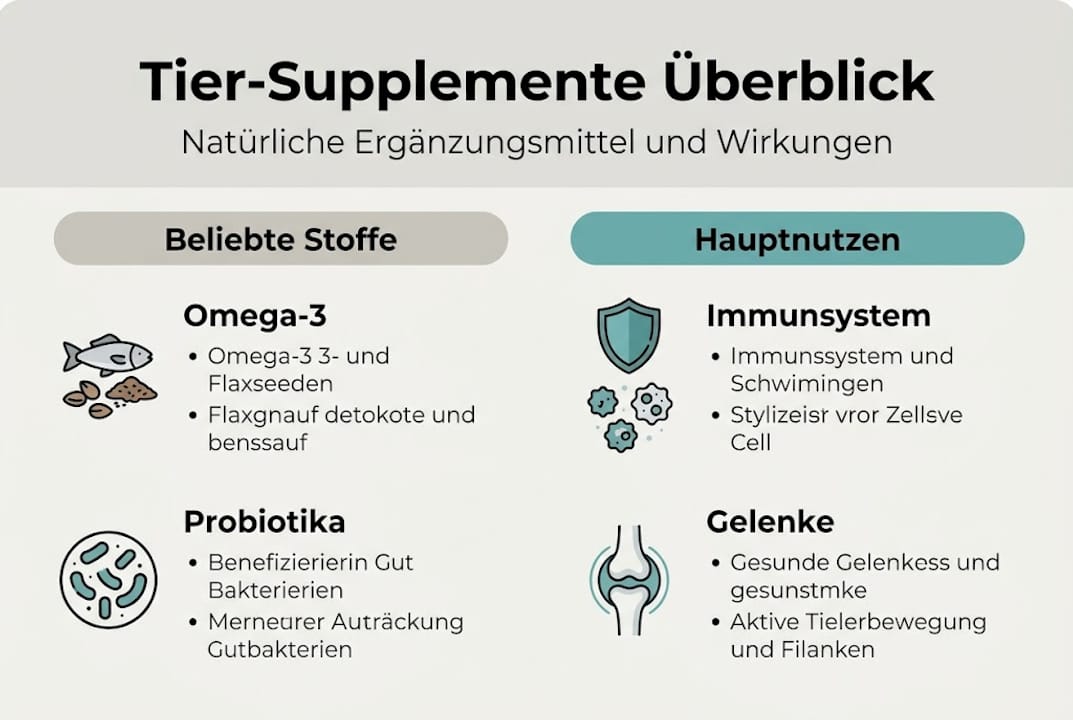 Grafik: Natürliche Ergänzungsmittel für Tiere auf einen Blick