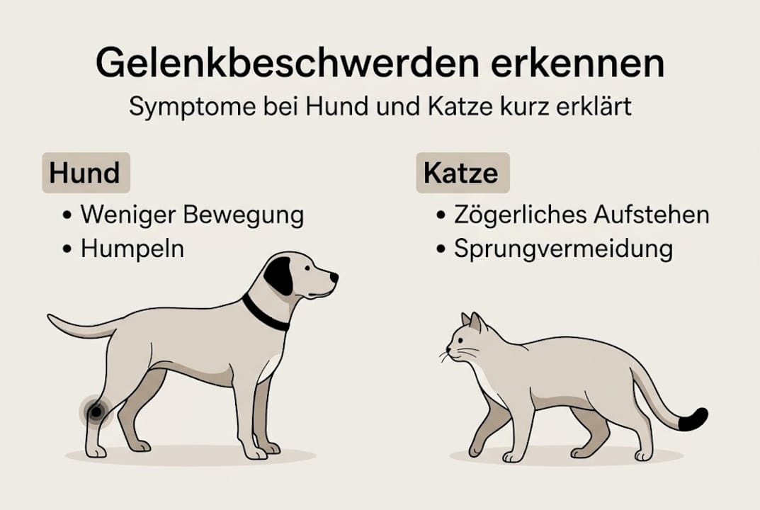 Infografik: Typische Anzeichen für Gelenkprobleme bei Hund und Katze